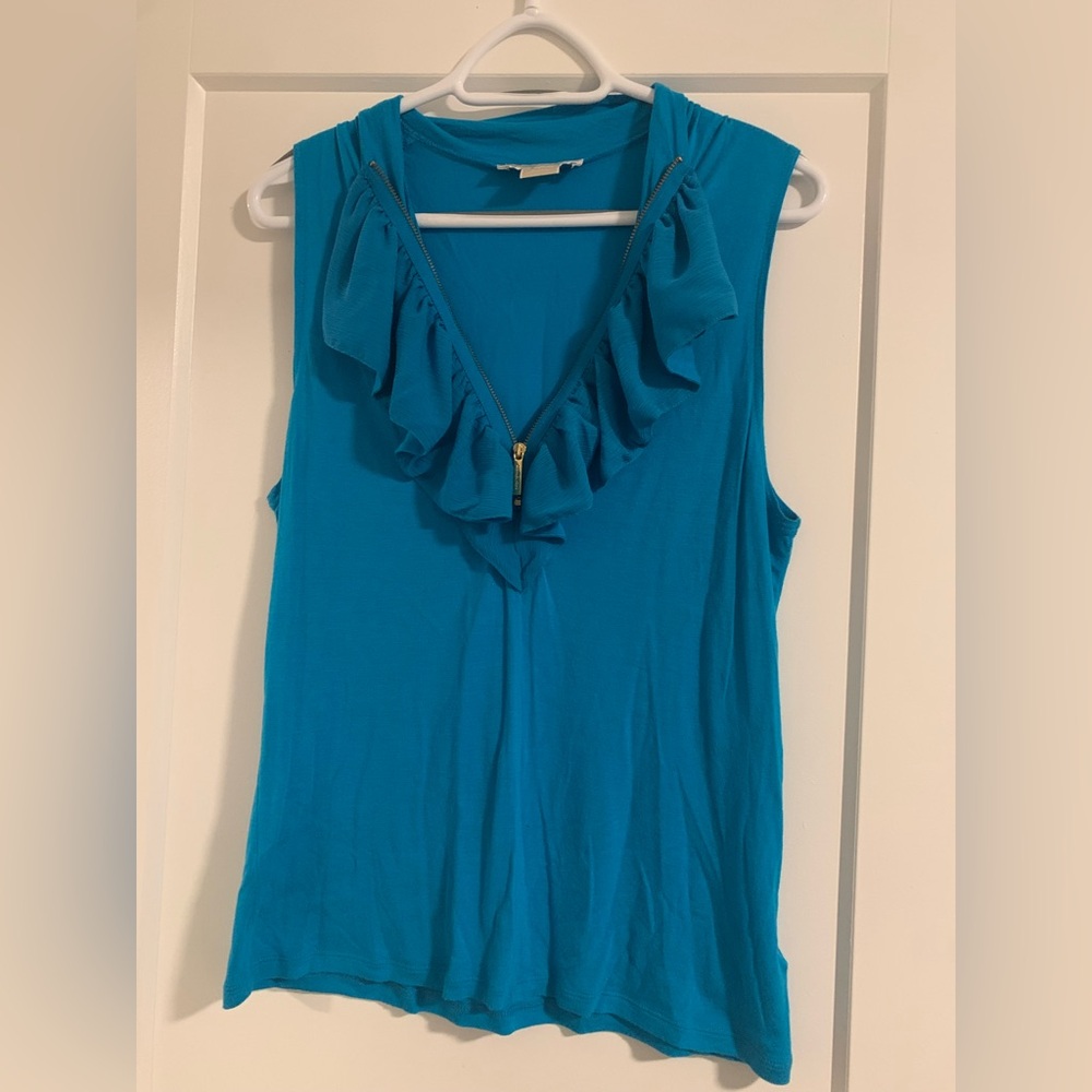 Michael Kors Teal Ruffle Tank Top